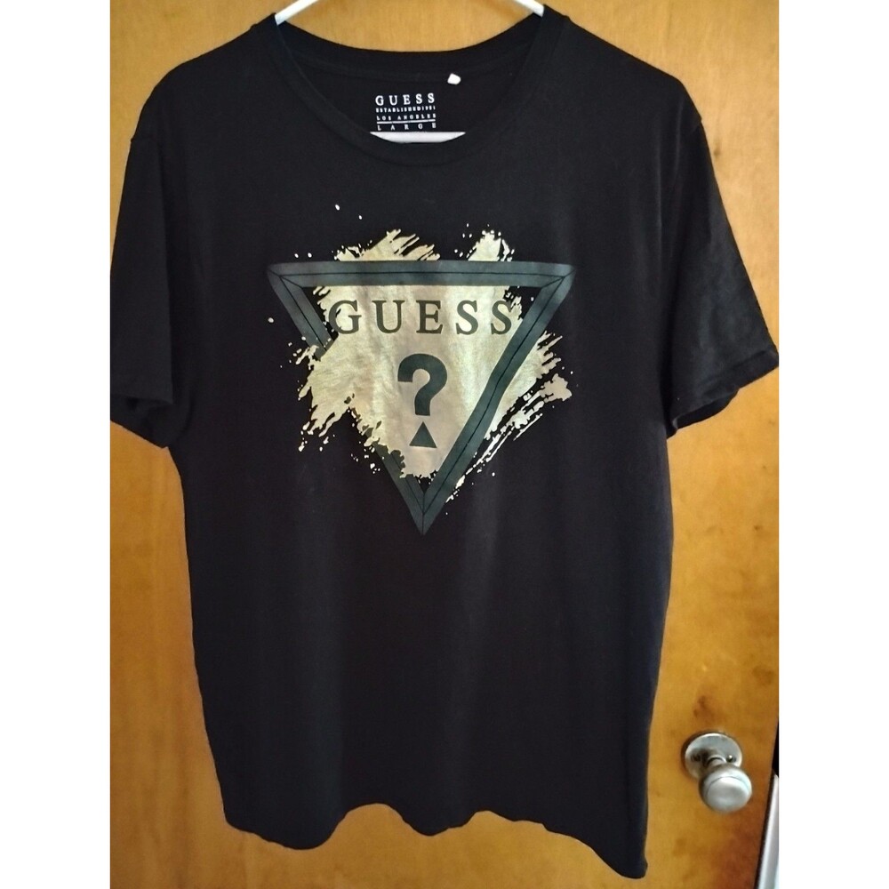 Guess Black Gold Splatter Triangle Short-sleeve Crewneck T-shirt Size Large
